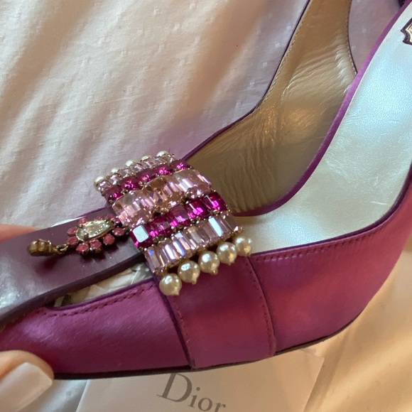 COPY - Christian Dior Sling back Jeweled Satin & leather Vintage Pink - Purple …
